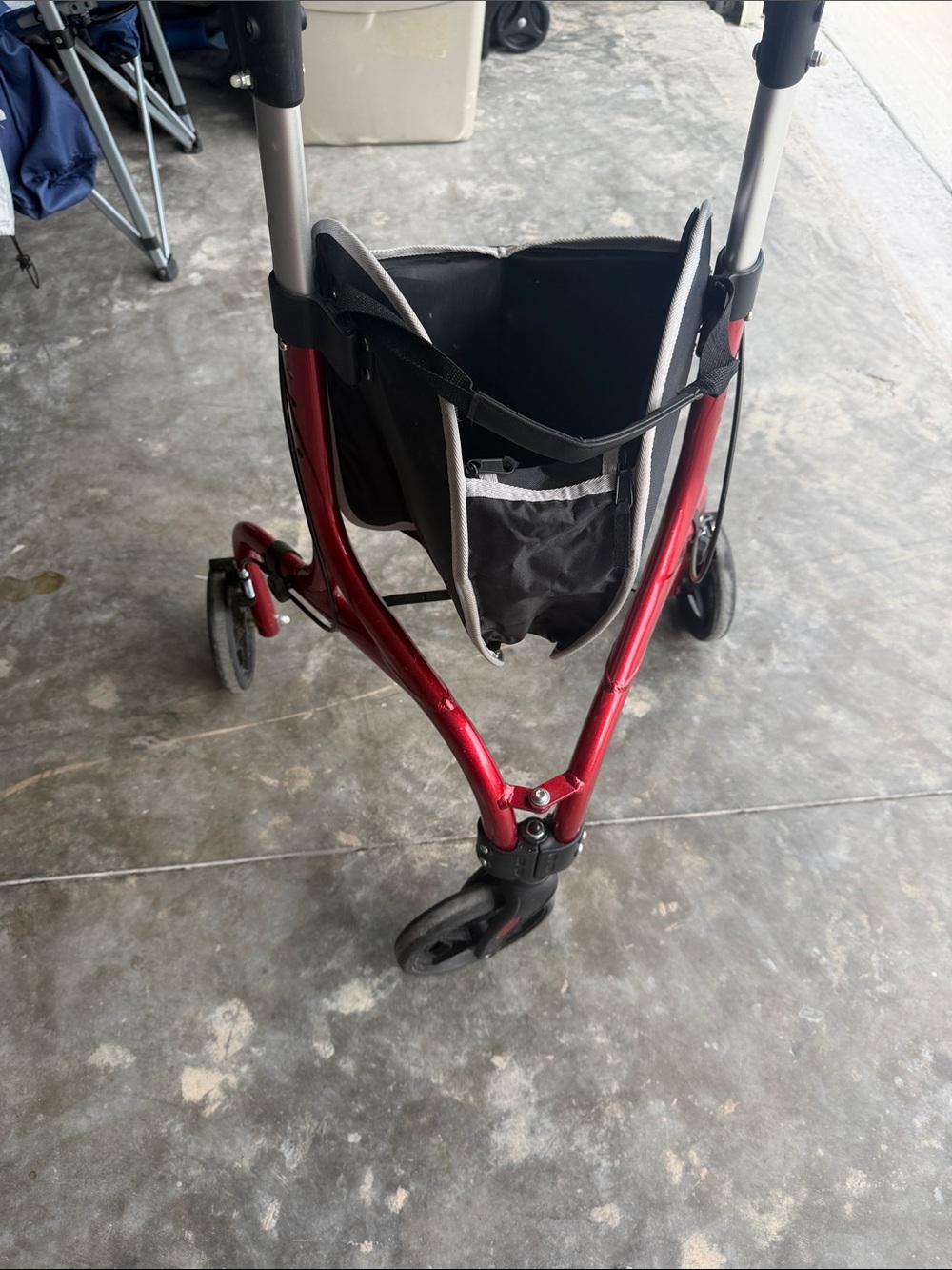 Red Rolling Walker with Black Storage Bag - Mobility Support
